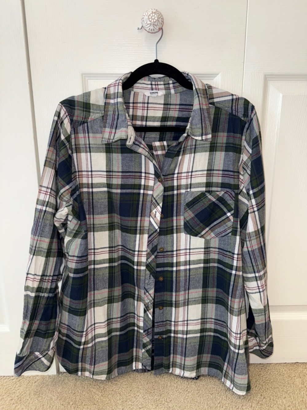 Sonoma Women’s Green & White Plaid Button-Down Shirt